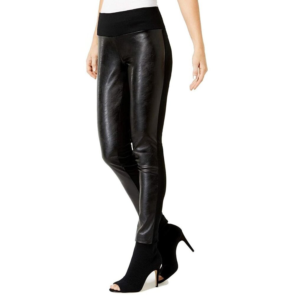 INC Womens Wavy-Waistband Regular Fit Skinny Pants Black Size 14